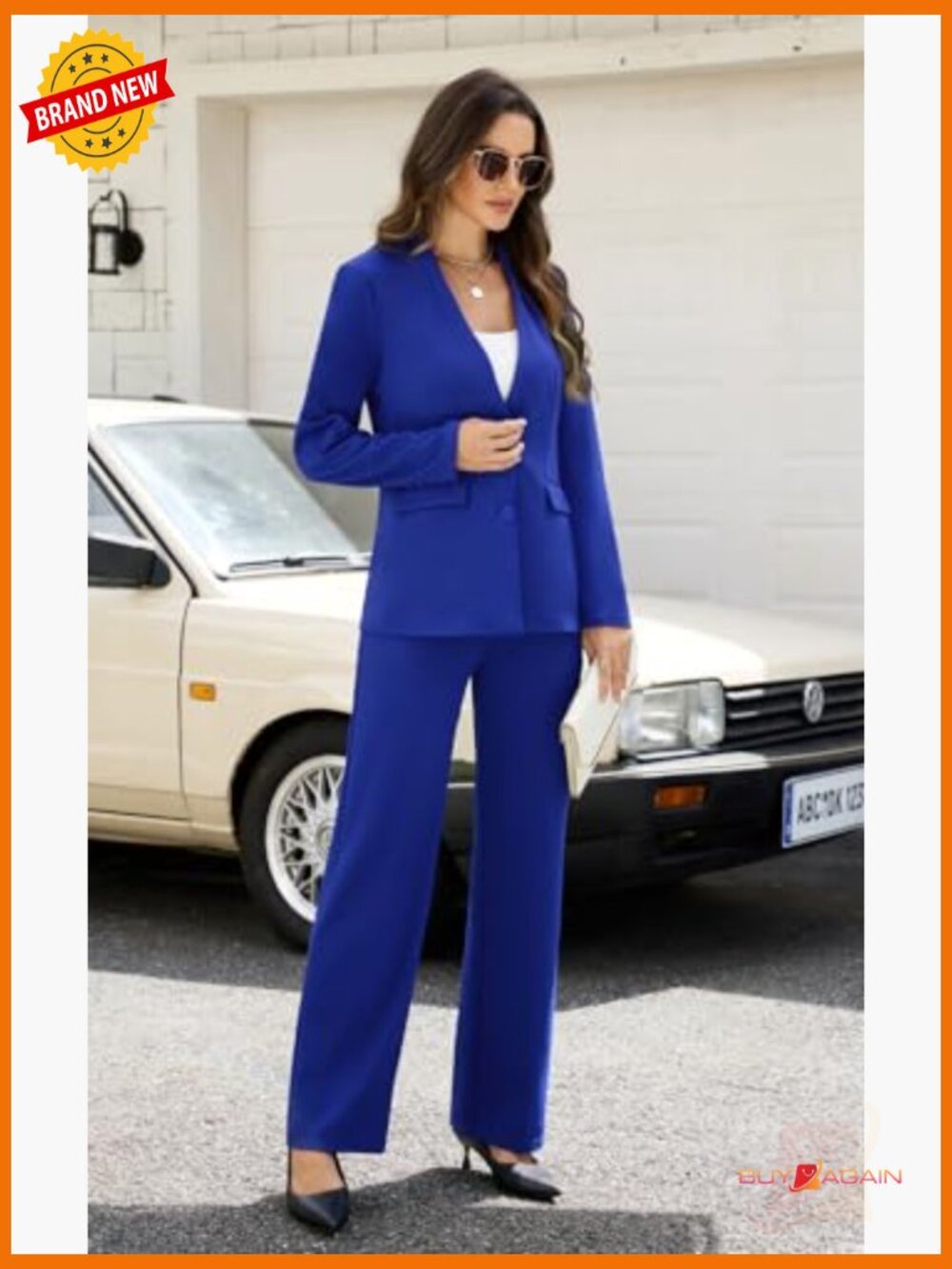 Women's 2 Piece Pantsuit Set Business Casual Blazer & Straight Leg Pants Office - Picture 4 of 7